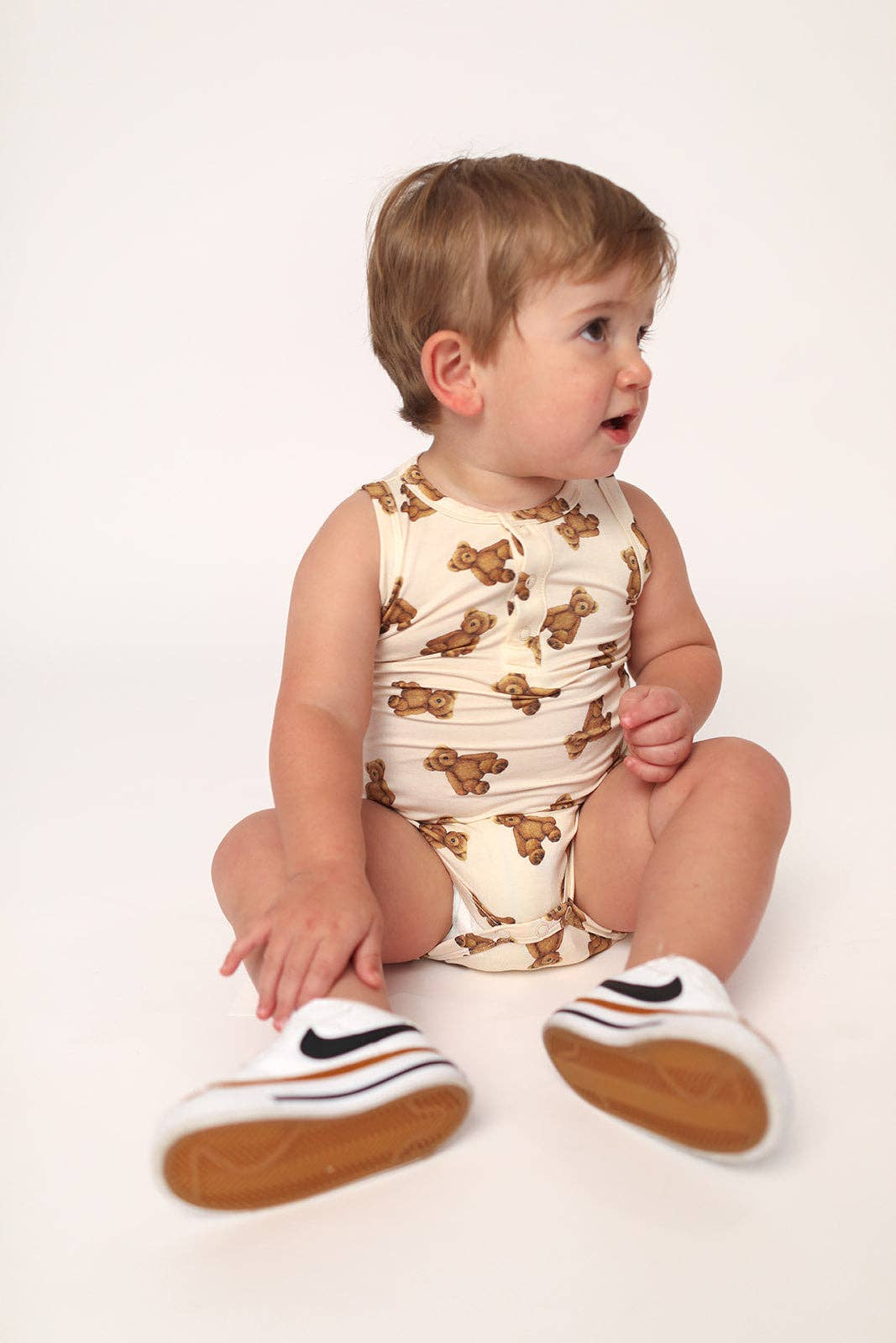 Teddy Bear Bamboo Henley Onesie with Snaps