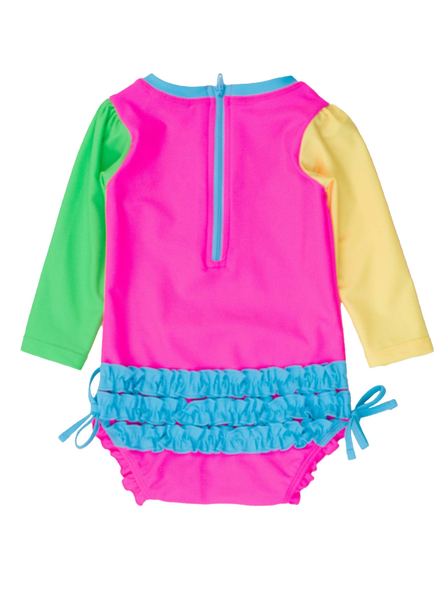 Baby Girls Neon Color Block Long Sleeve One Piece Rash Guard