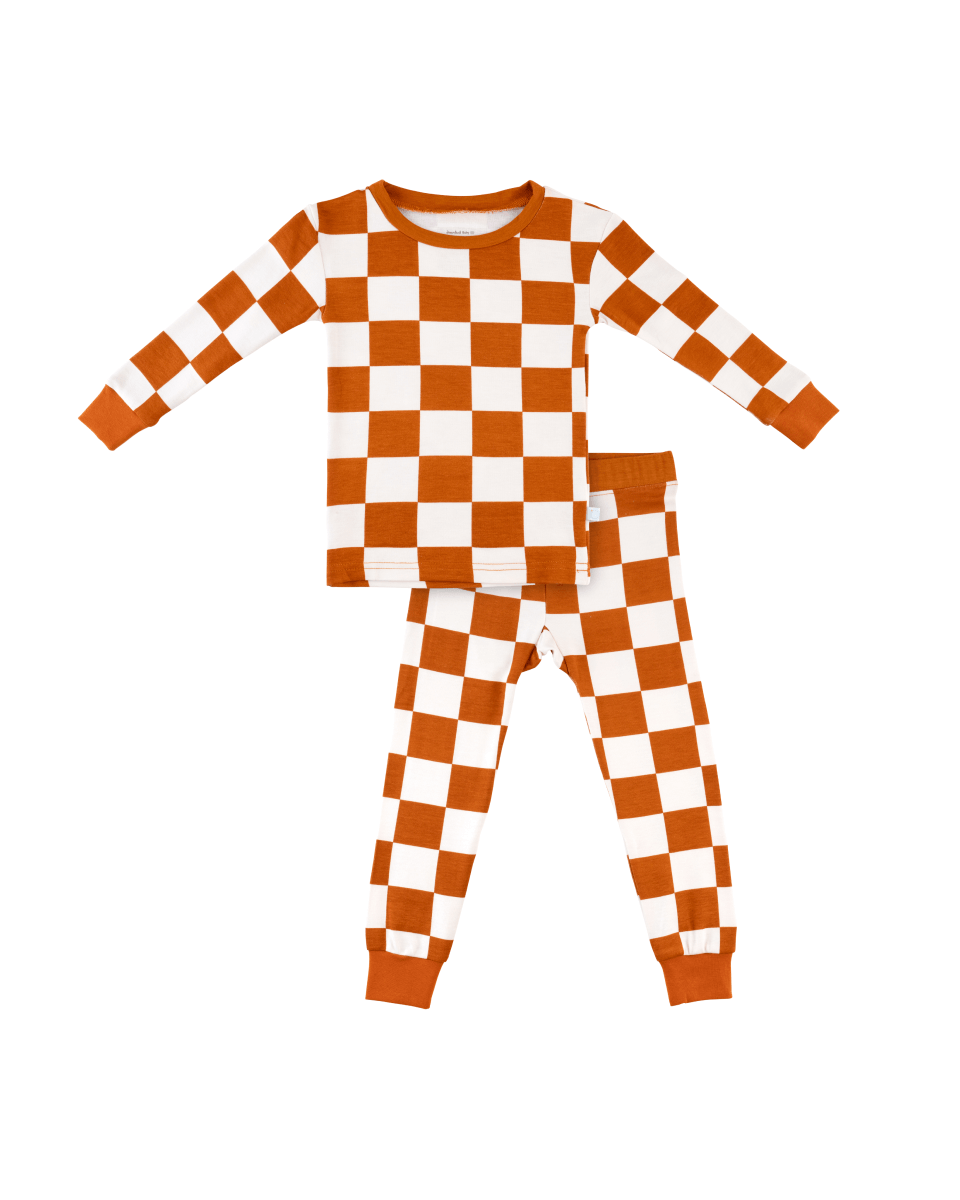 Toddler/Kids Bamboo Pajamas - Rust Checkerboard