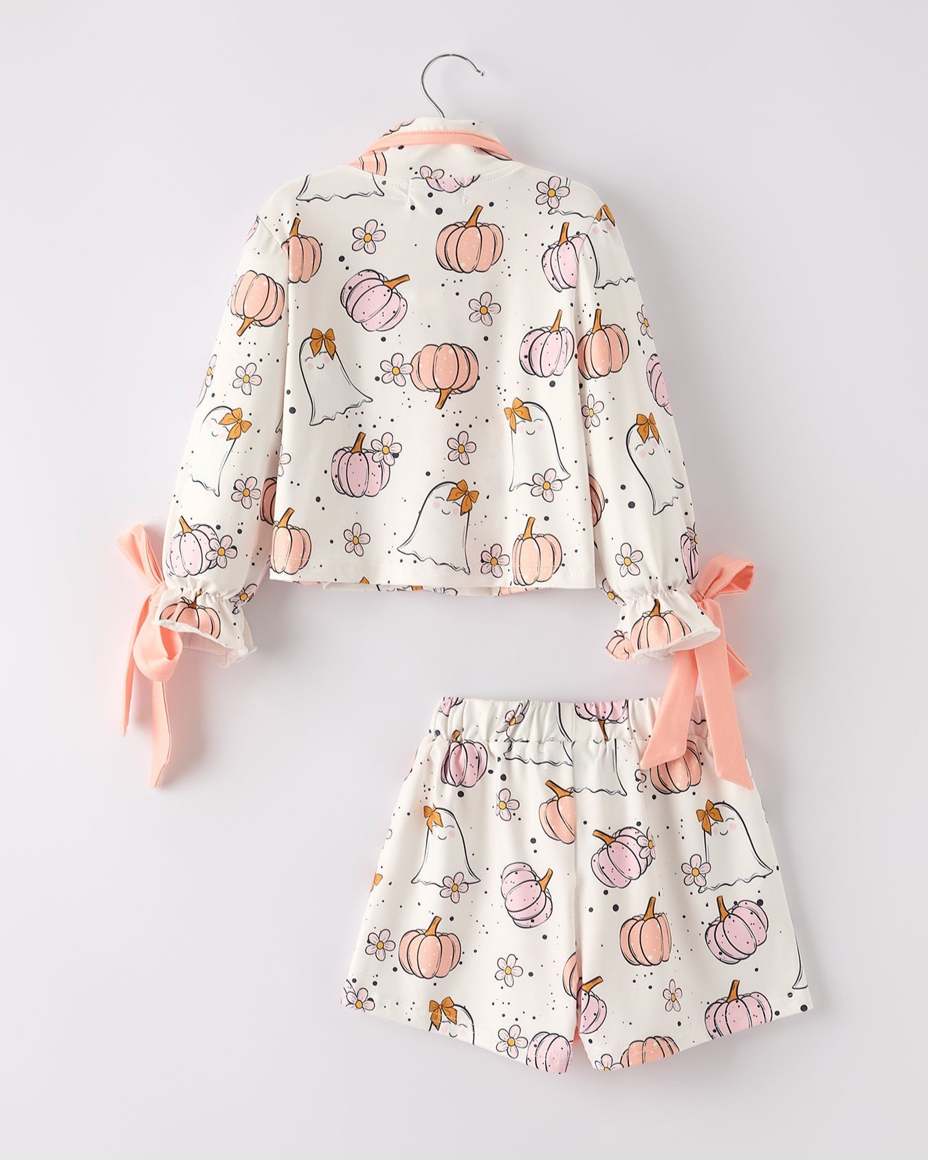 Halloween Ghost Pumpkin Print Girls Pajama Set