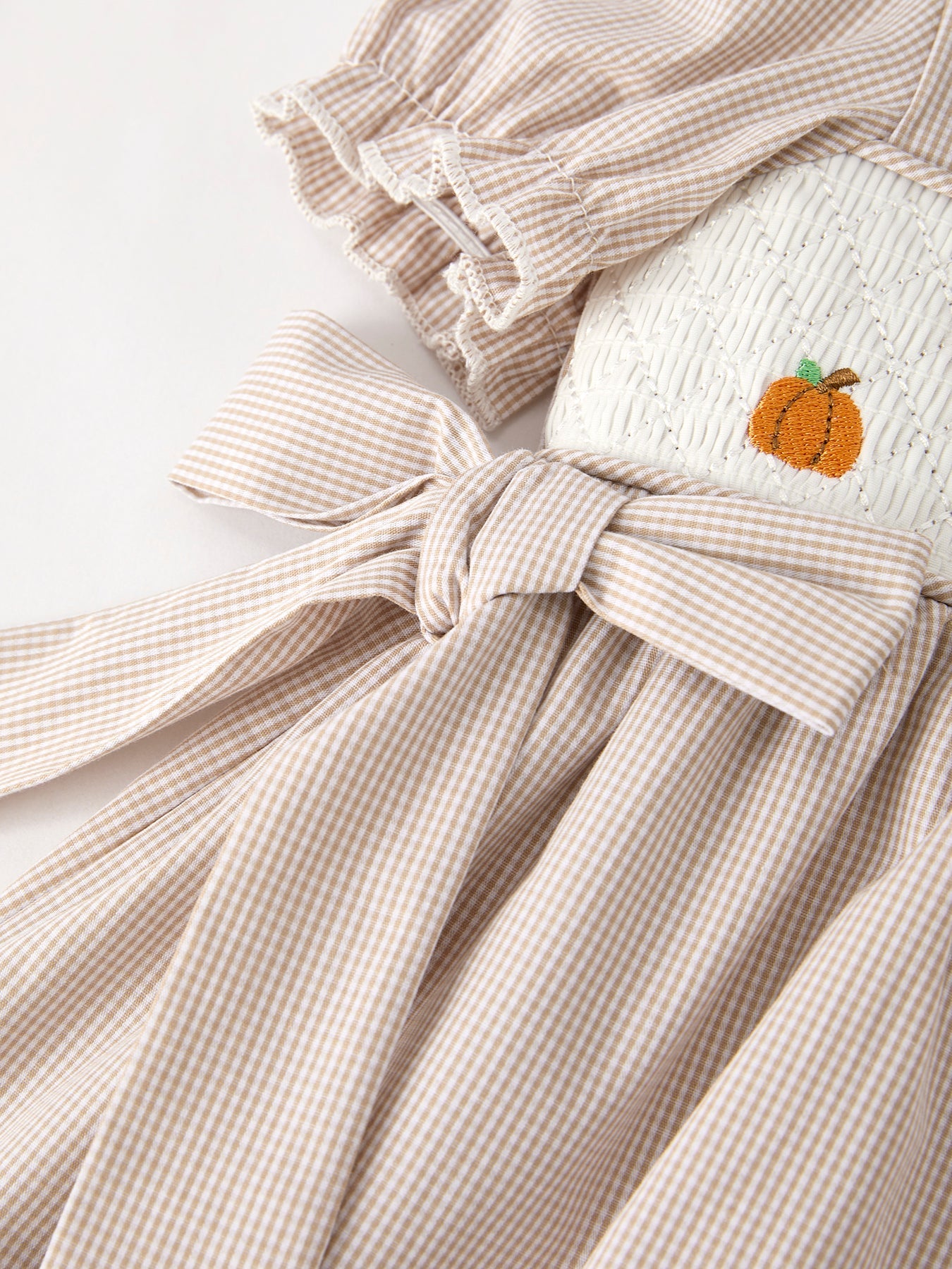 Fall Pumpkin Embroidery Smock Plaid Girls Dress