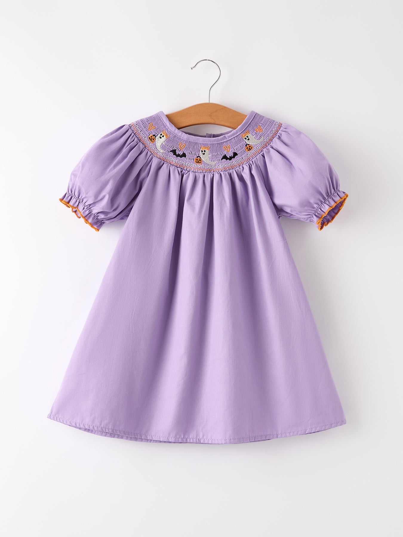 Purple Halloween Smock Embroidery Baby Girl Dress