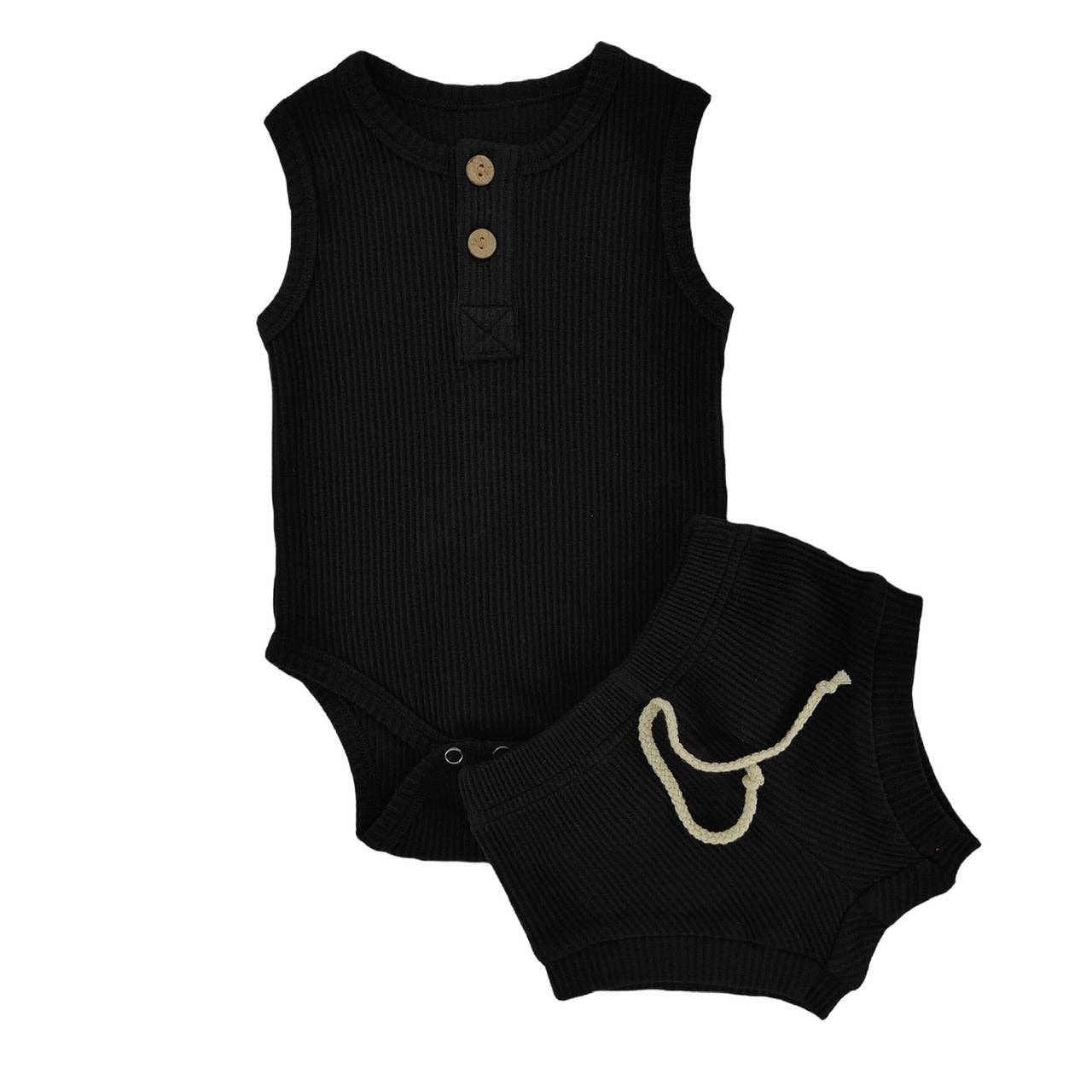 Black Ribbed Tank Set