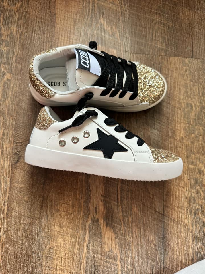 Black Star Gold Glitter Accent Sneakers