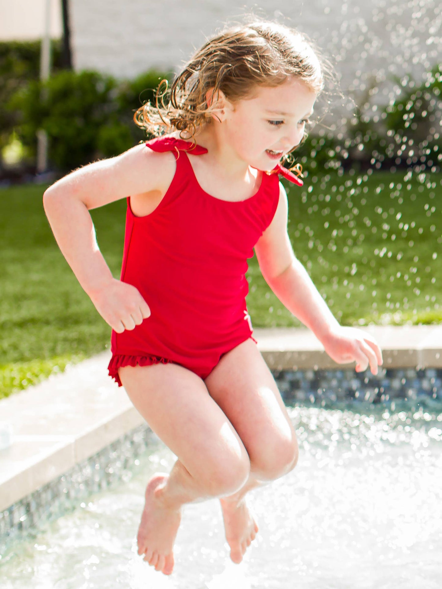 Girls True Red Tie Shoulder One Piece