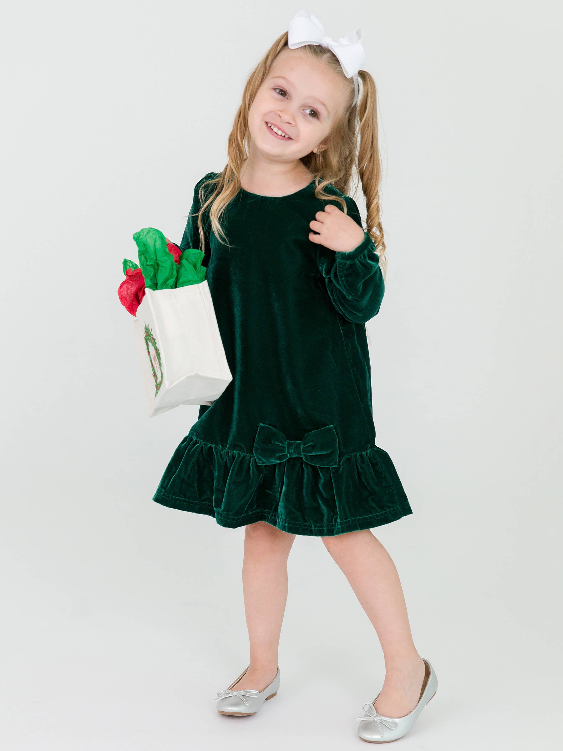 Girls Dark Hunter Green Velvet Long Sleeve Drop Waist Dress 8 Girls Dark Hunter Green Velvet Long Sleeve Drop Waist Dress 8