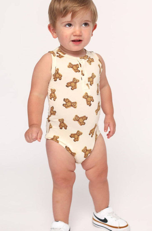 Teddy Bear Bamboo Henley Onesie with Snaps