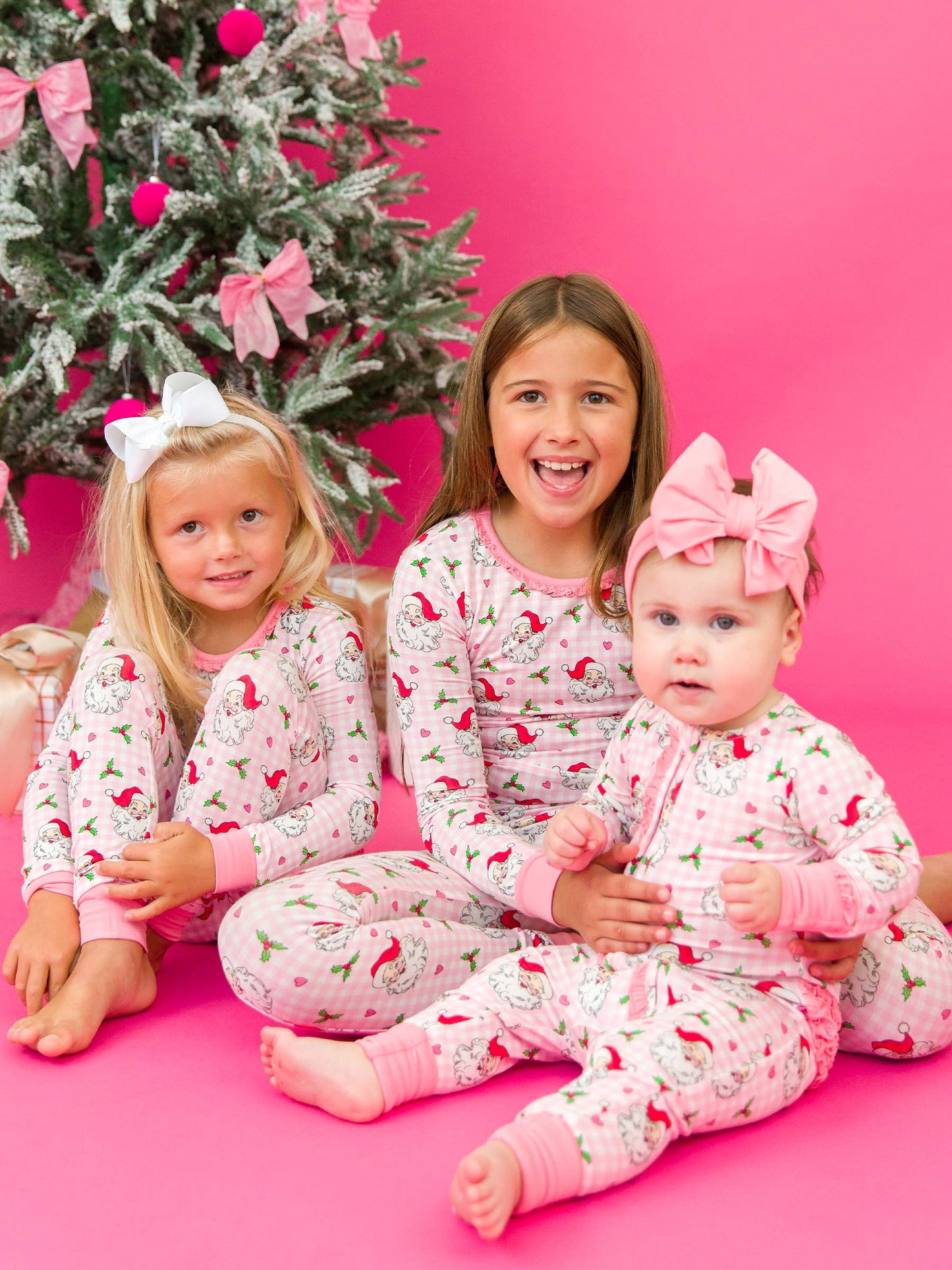 SoftSnooze™ Toddler Girls Bamboo Viscose Pink Dear Santa Ruffle Long Sleeve Pajama Set with Signature Rear Ruffles