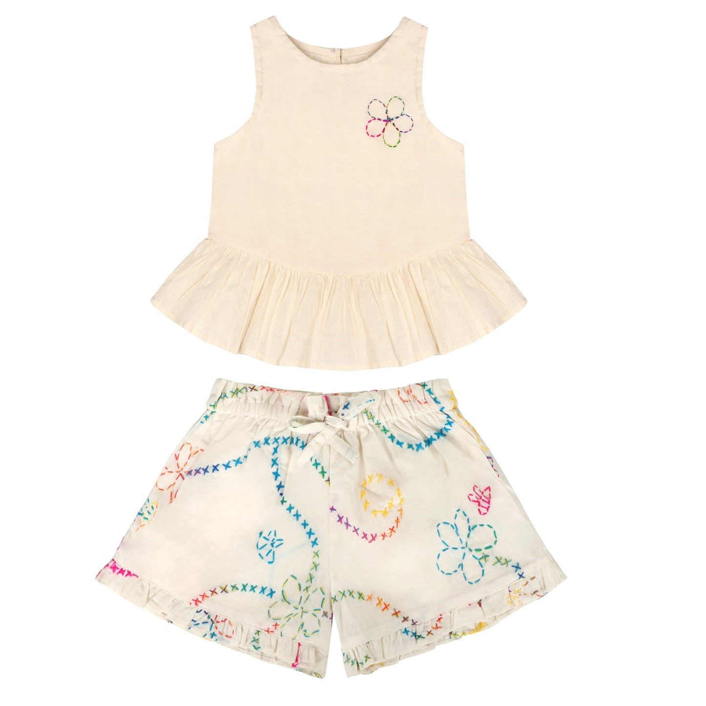 White Color Jardin Top and Shorts Set