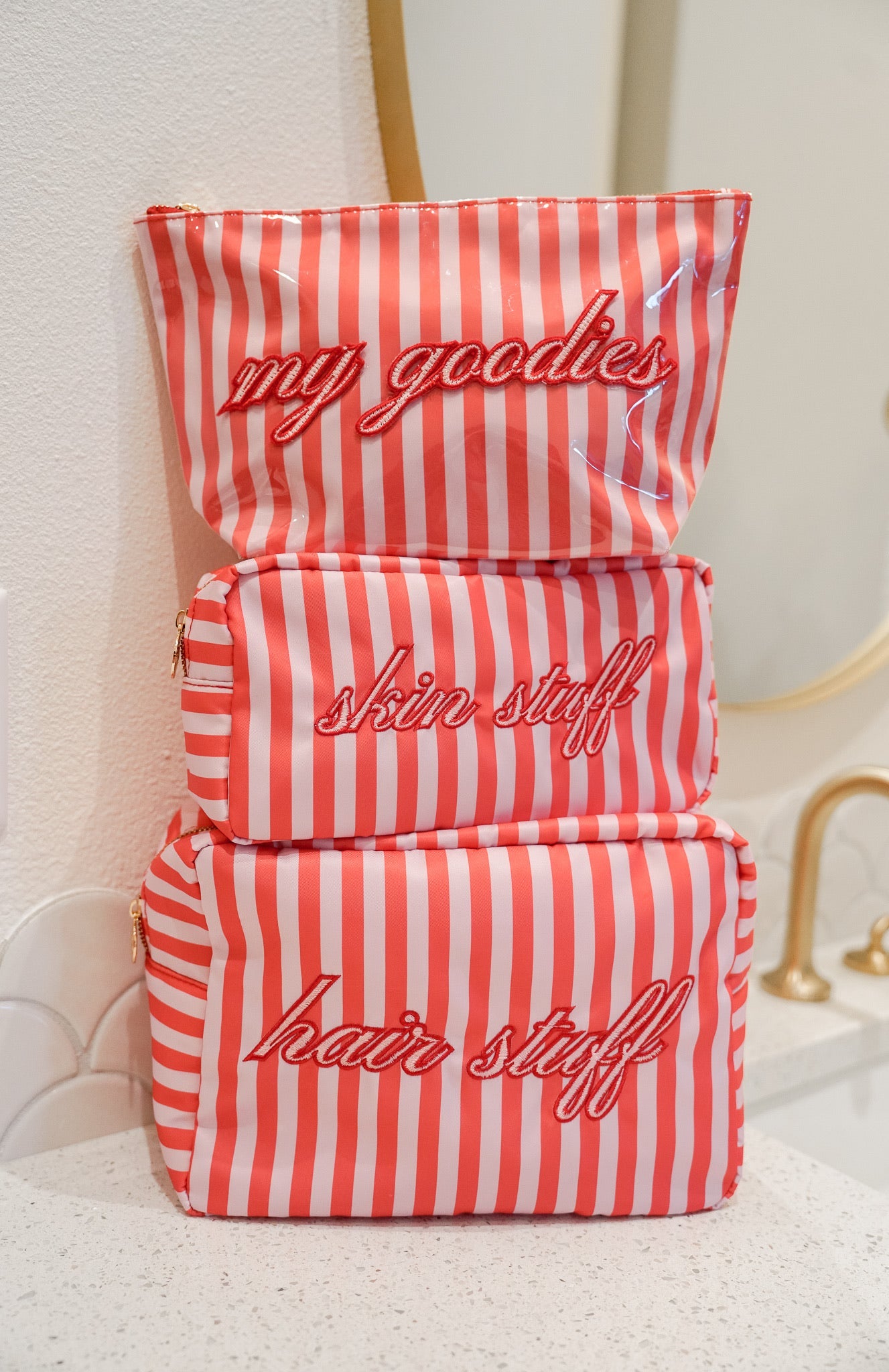 My Goodies - Pink & Red Stripes Clear Coat Bag - PREORDER