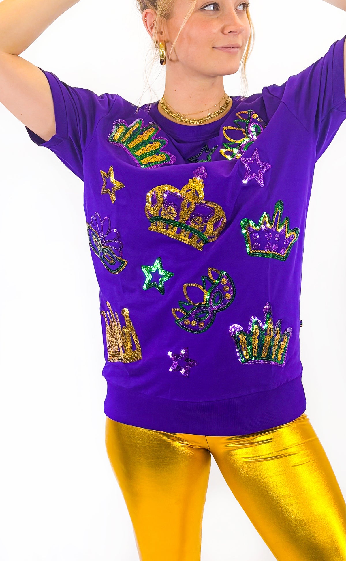Adult Short Sleeve Purple Crown, Masks and Stars Lightweight Pullover