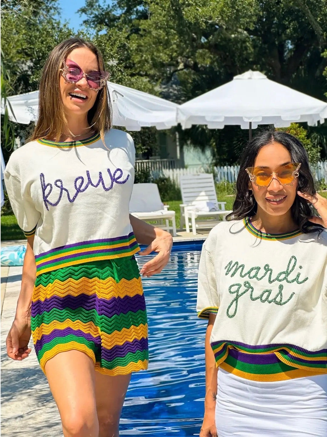 Adult Short Sleeve Tinsel Crop - Mardi Gras