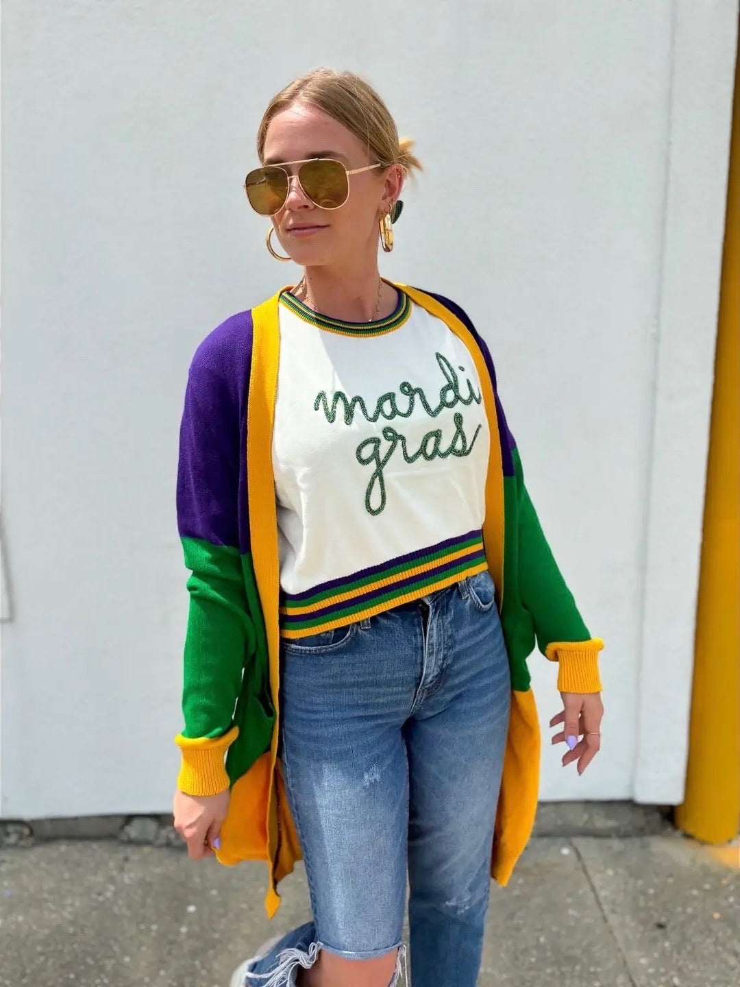 Adult Short Sleeve Tinsel Crop - Mardi Gras