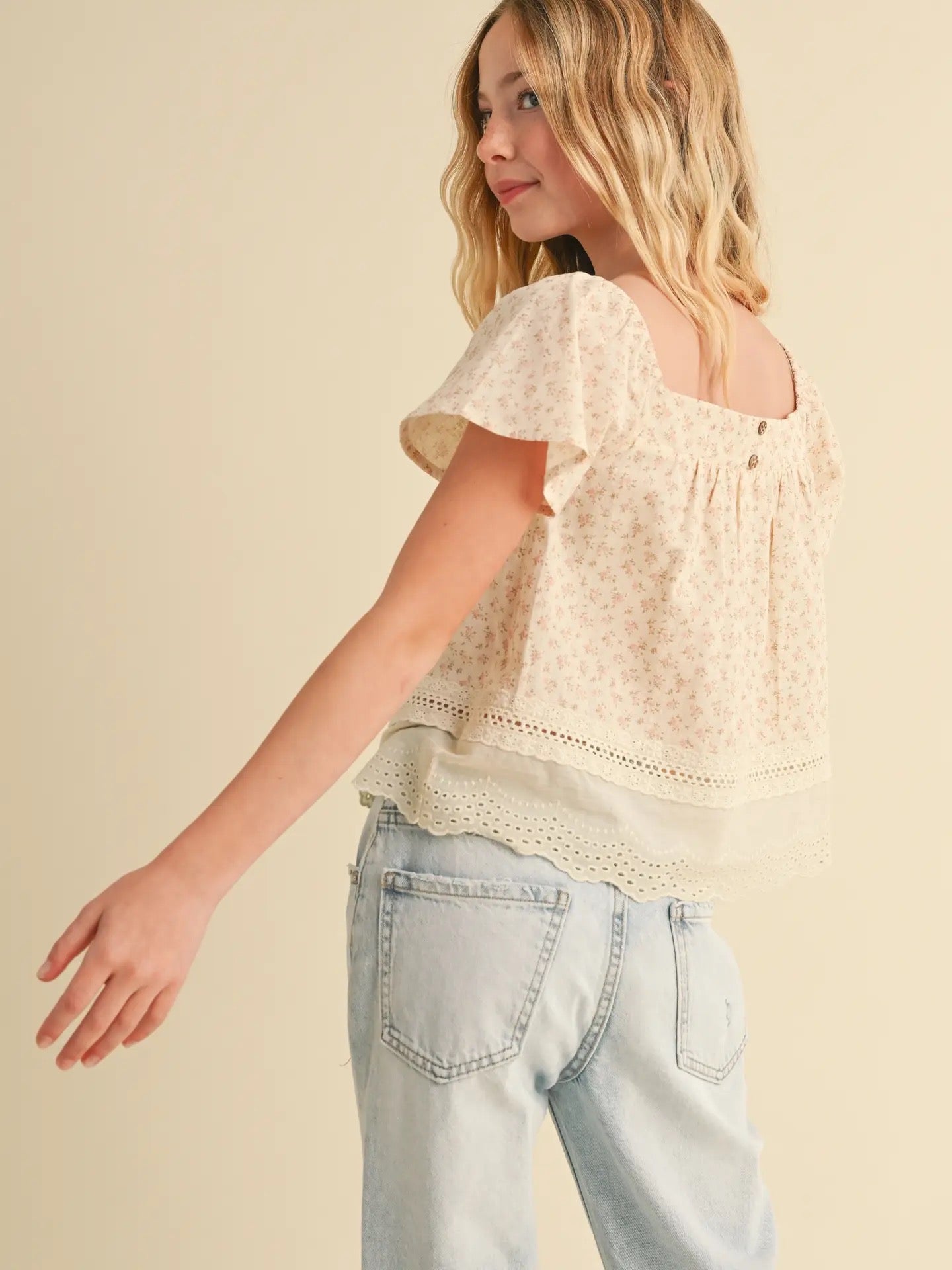 PREORDER | Girls Flutter Sleeve Peasant Top