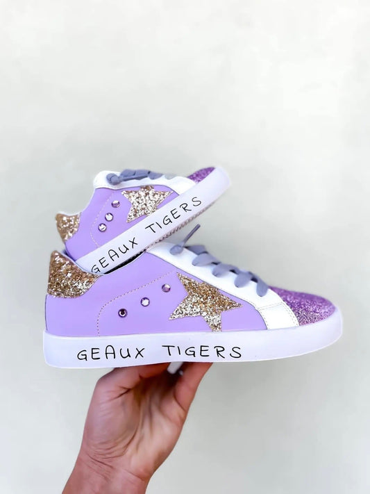 Geaux Tigers Purple with Gold Star Sneakers
