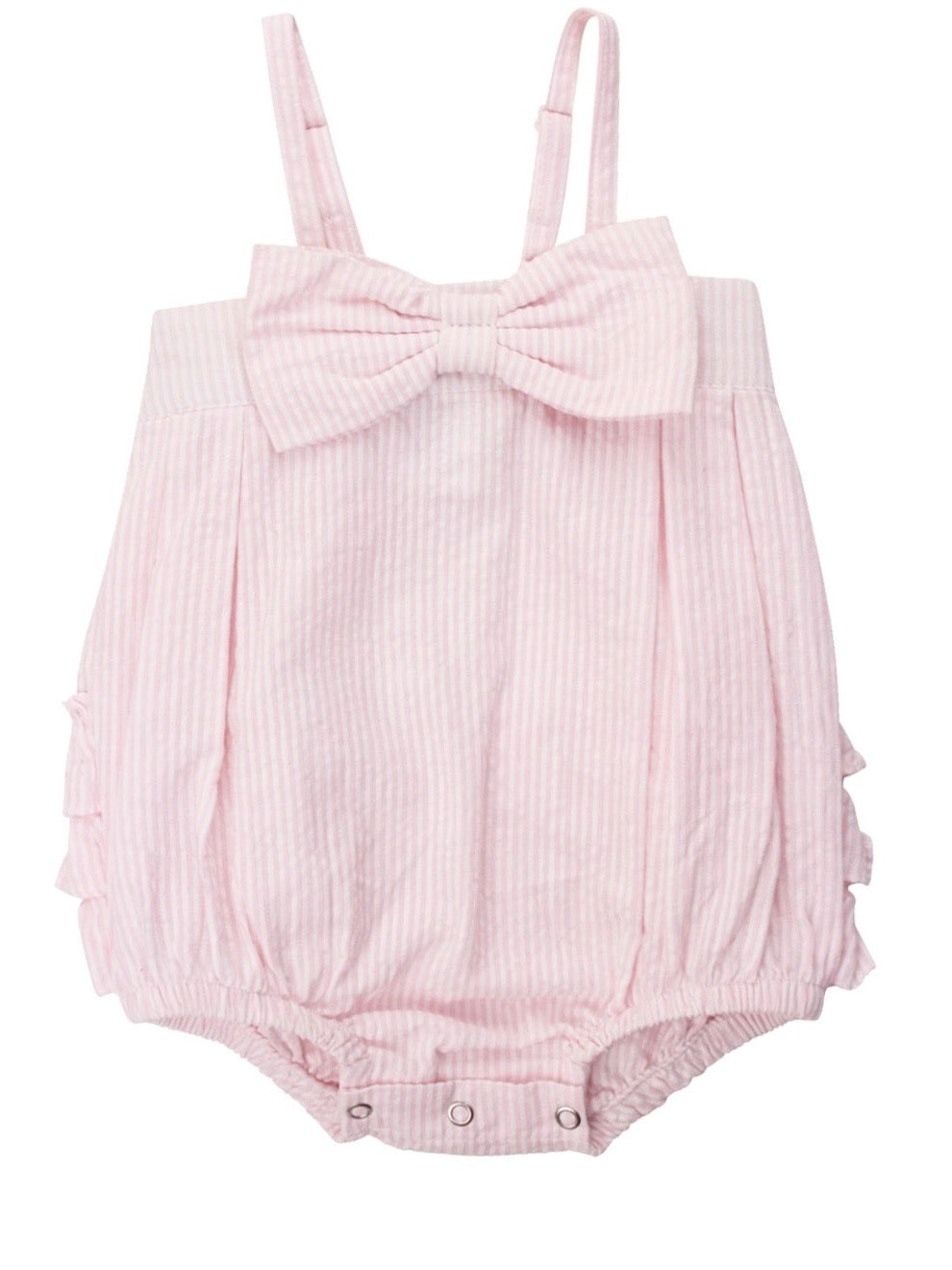 Pink Seersucker Bow Front Romper