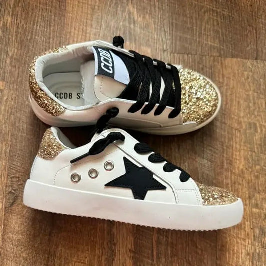 Black Star with Gold Glitter Accent Sneakers