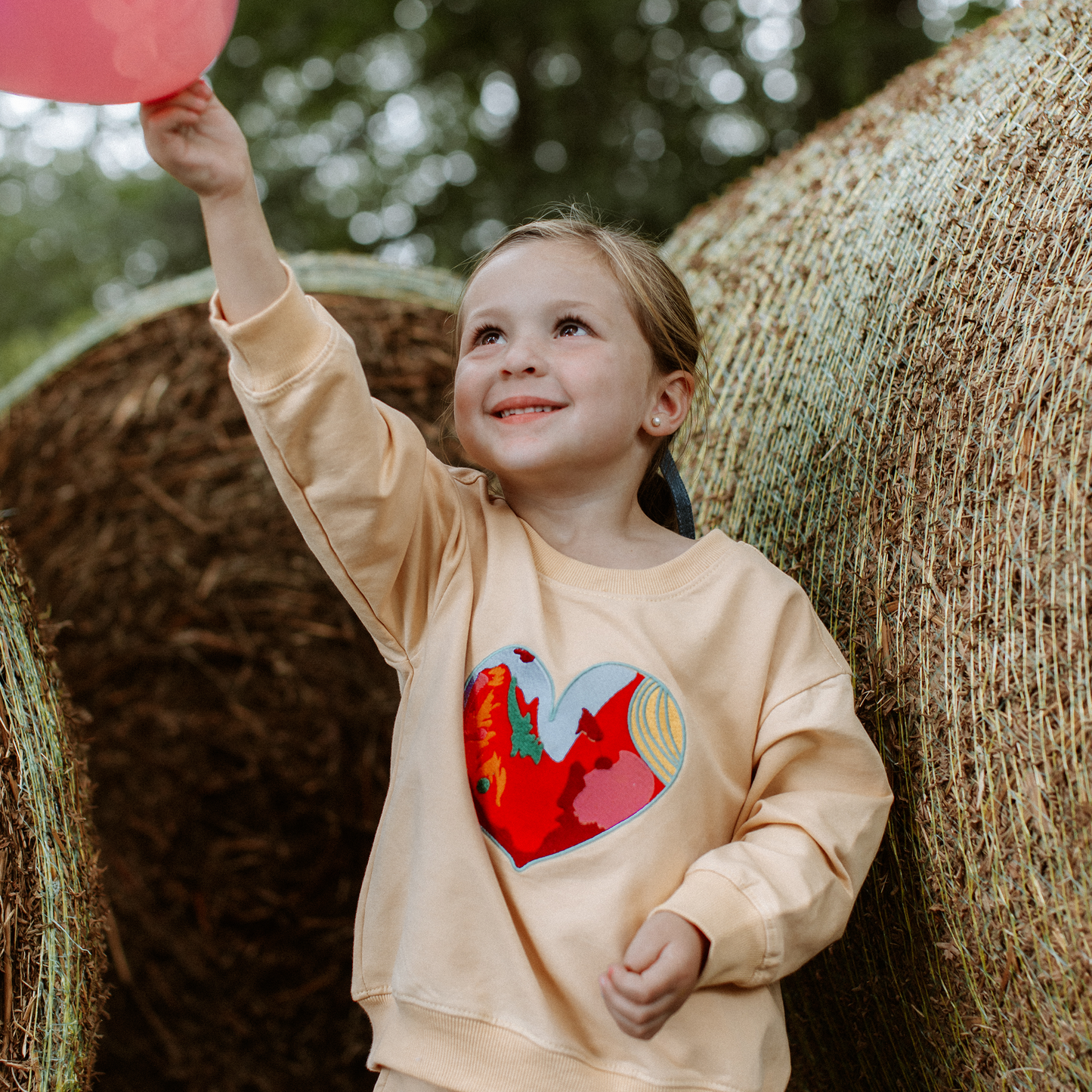 Orange Happy Heart Sweatshirt + Pants Set