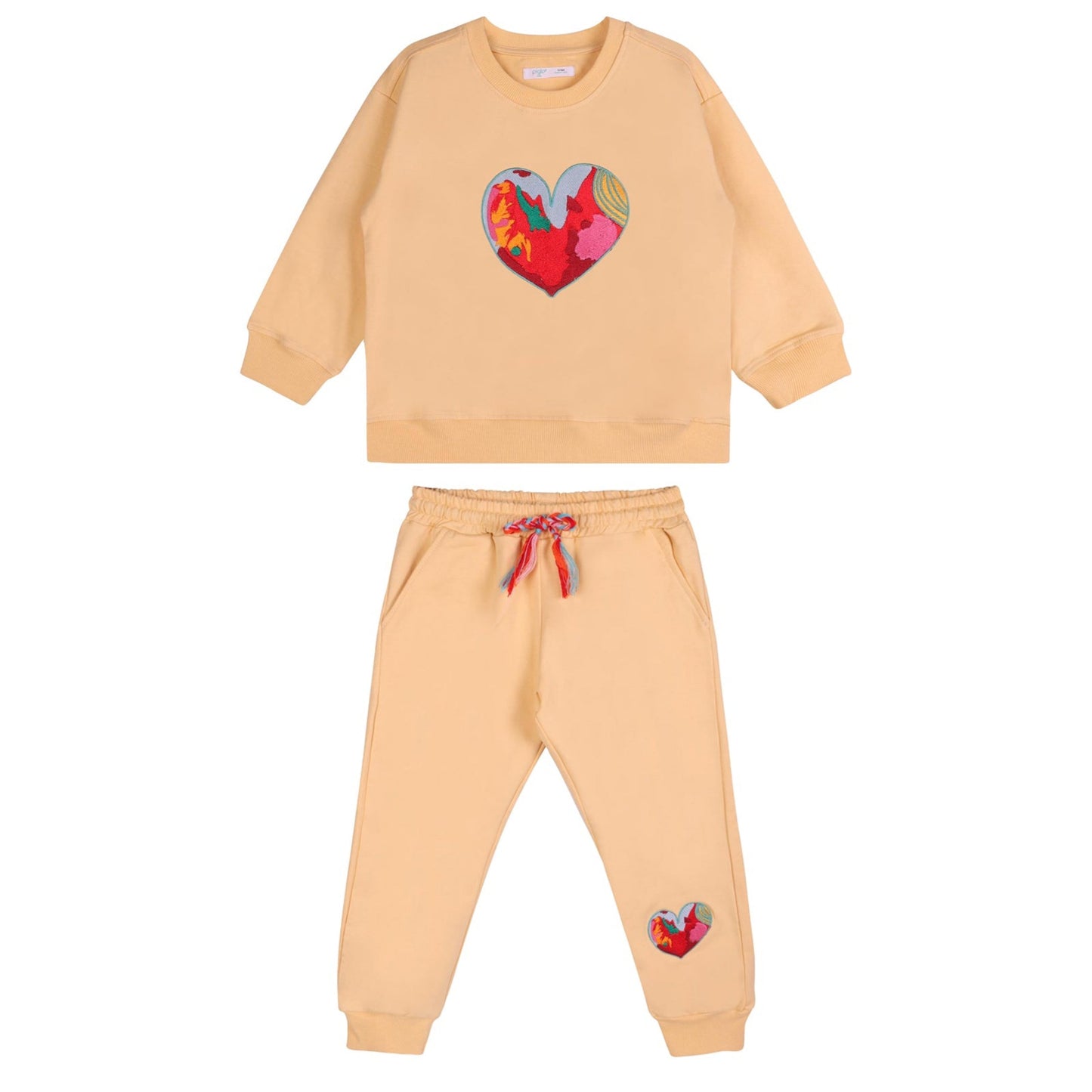 Orange Happy Heart Sweatshirt + Pants Set