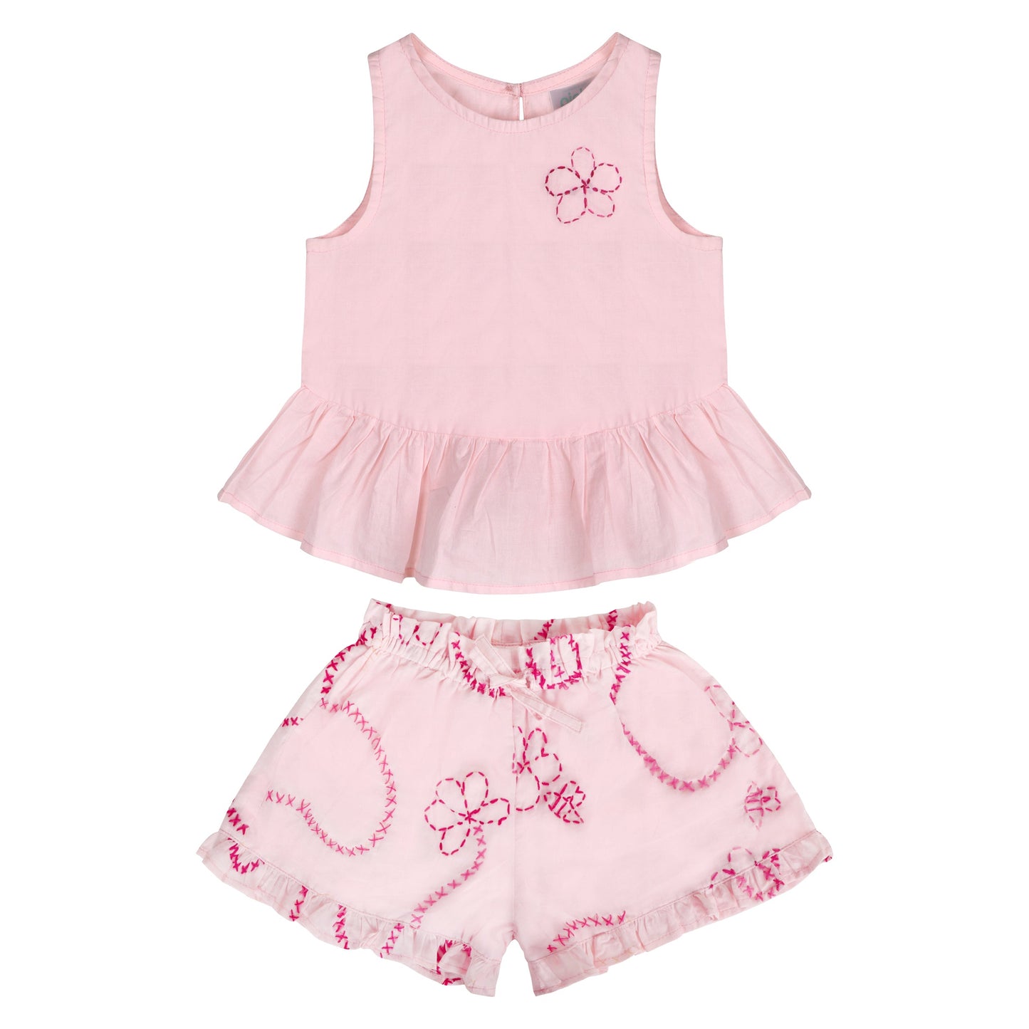 Pink Color jardin Top and Shorts Set