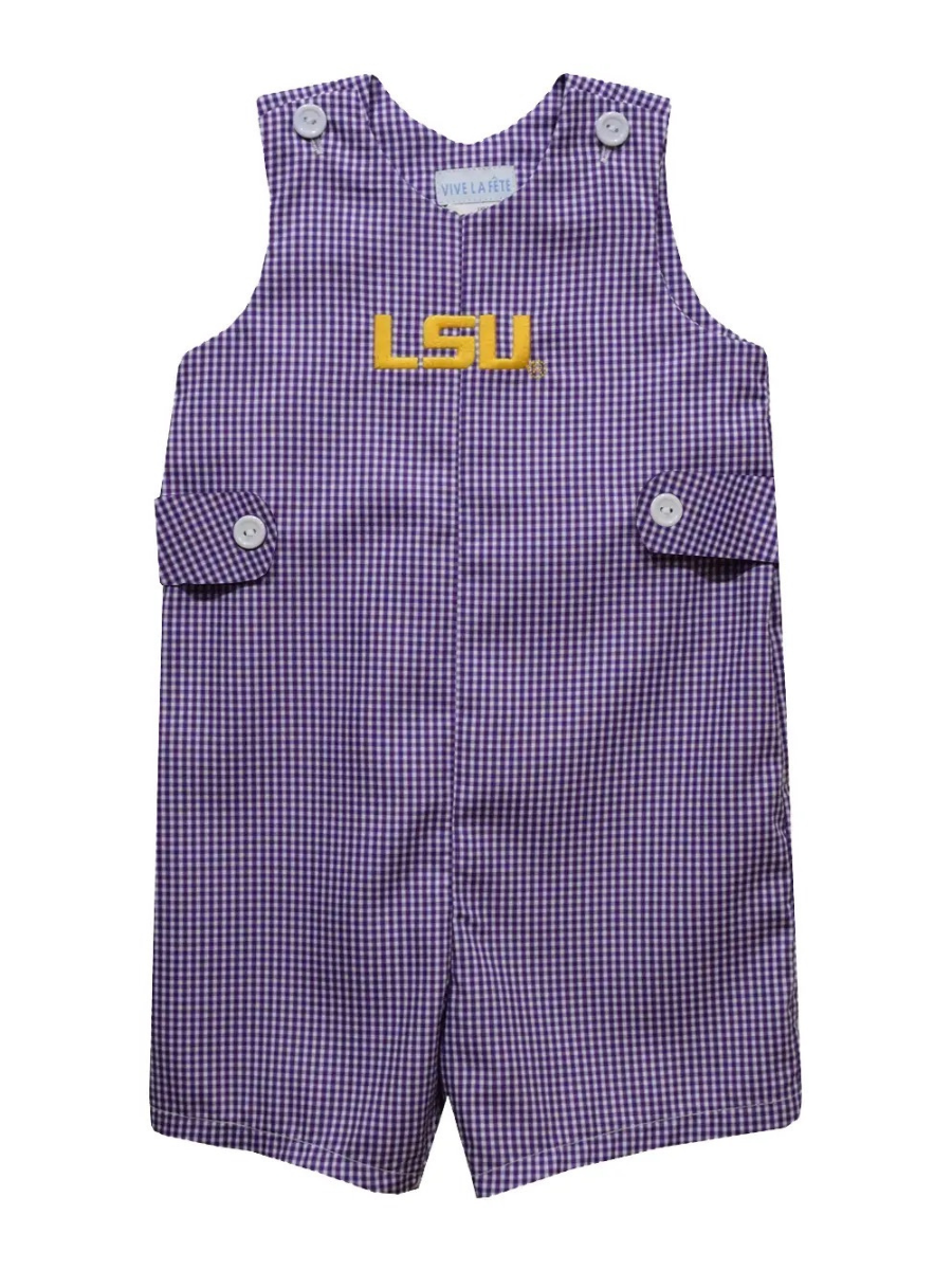 LSU Tigers Embroidered Purple Gingham Boys Jon Jon
