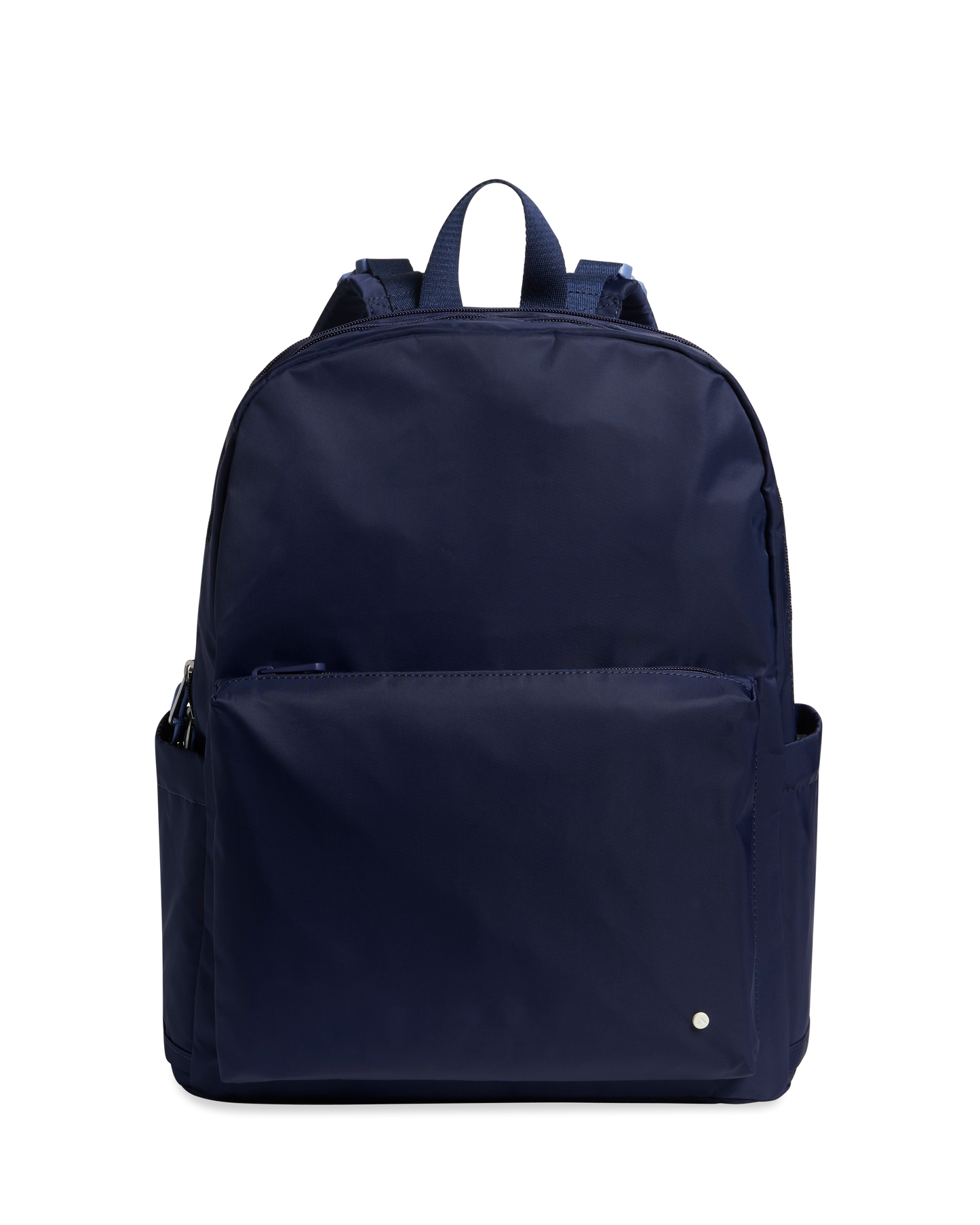 Navy blue backpack on a white background