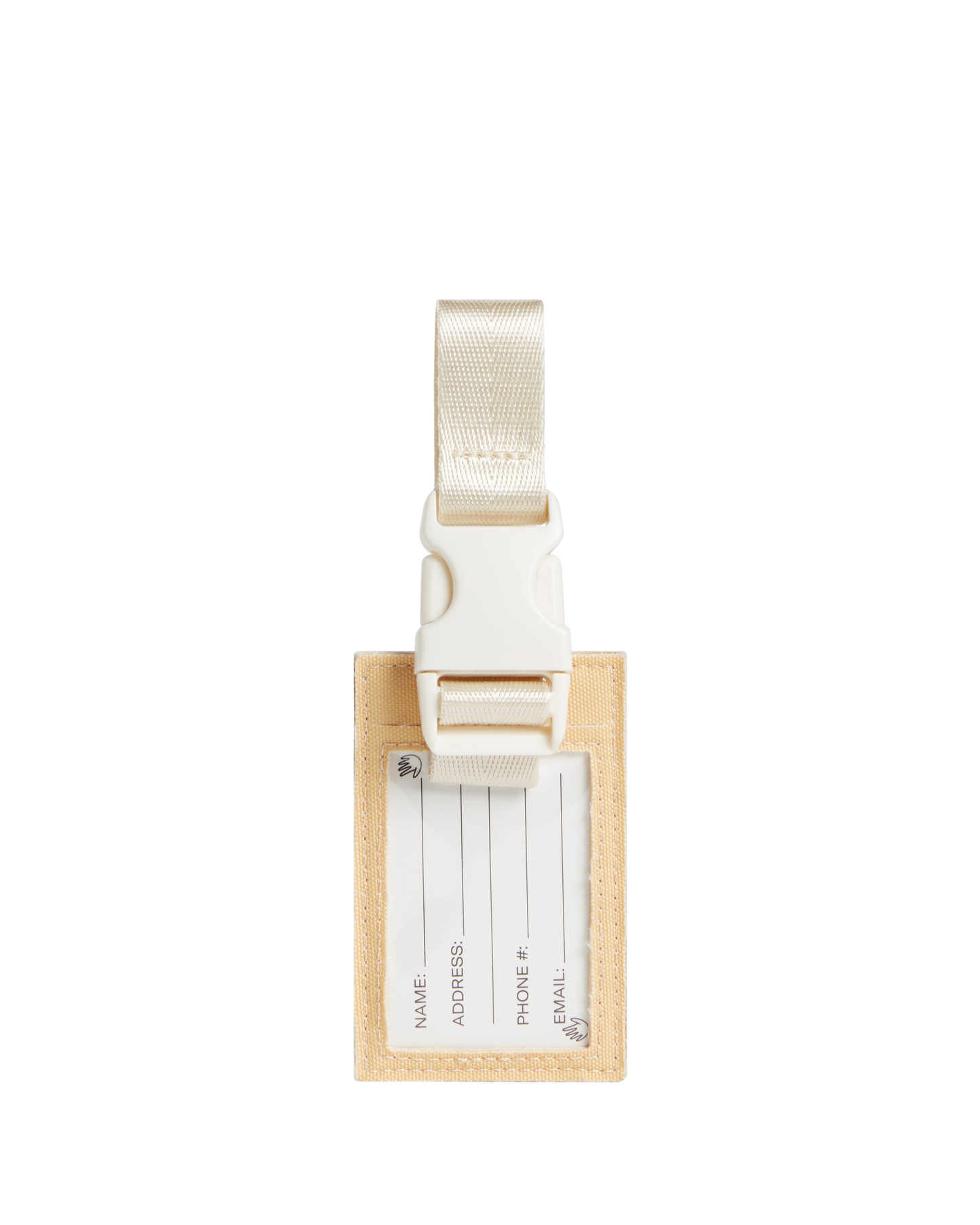 Luggage tag and white strap on a white background