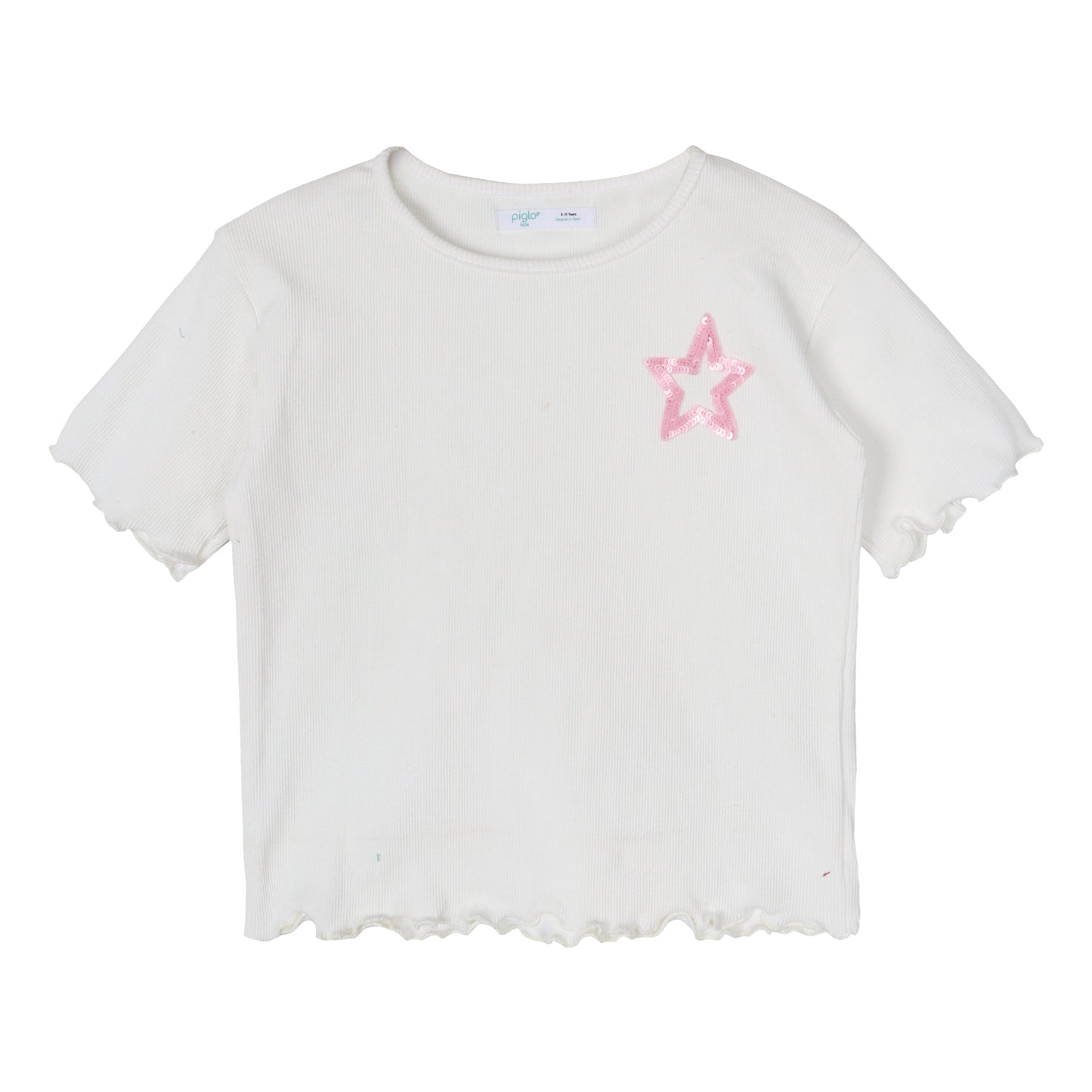 White Sequin Star Ribbed Top