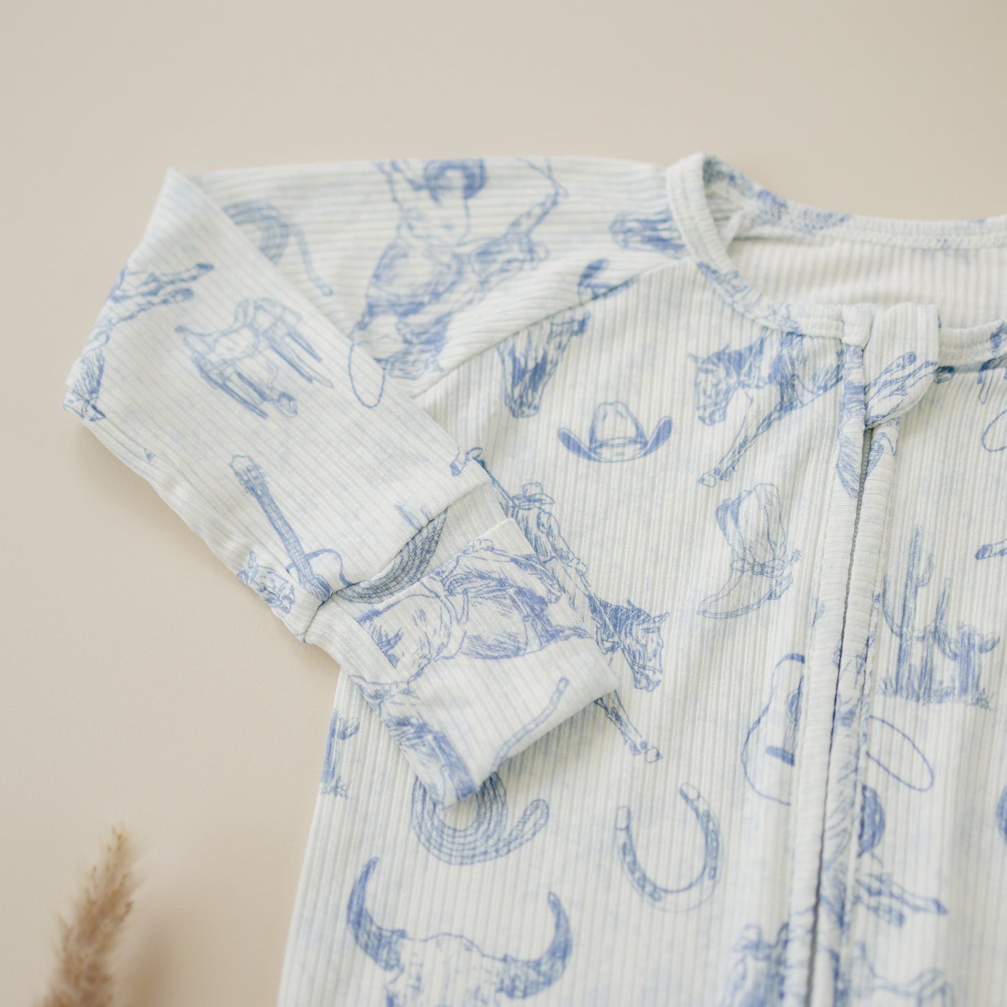 Cowboy Blues Ribbed Bamboo Zippy Romper