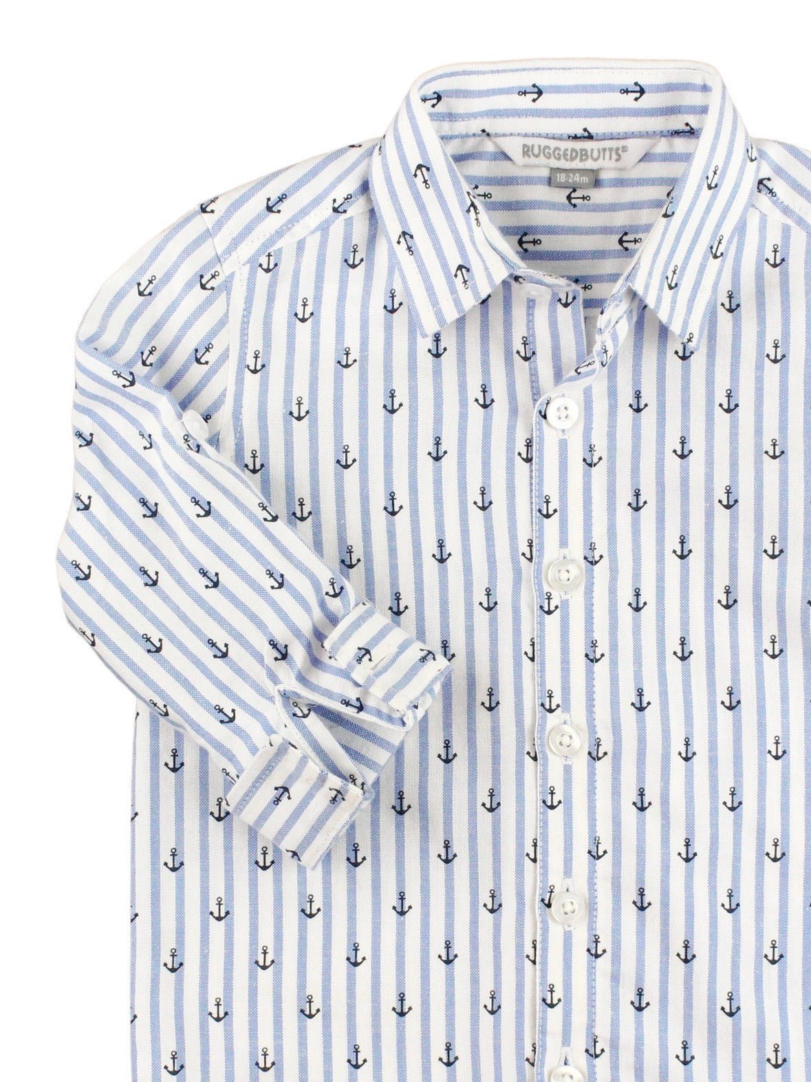 Anchors Ahoy Stripe Long Sleeve Button Down Shirt - Little Baby