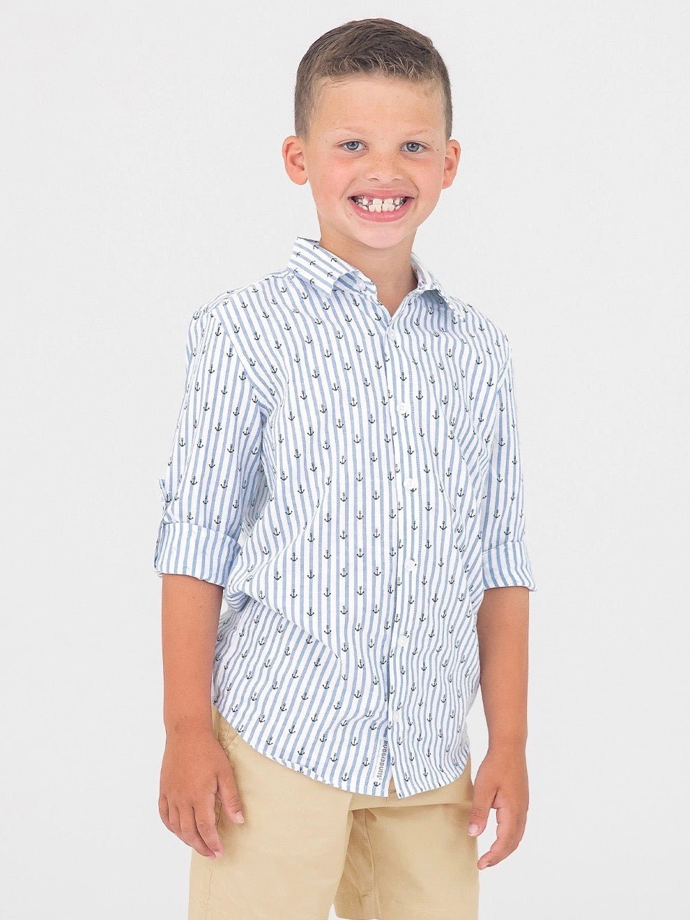 Anchors Ahoy Stripe Long Sleeve Button Down Shirt - Little Baby