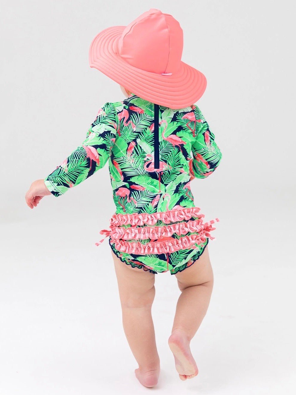Baby Girls Flamingo Frenzy Long Sleeve One Piece Rash Guard - Little Baby
