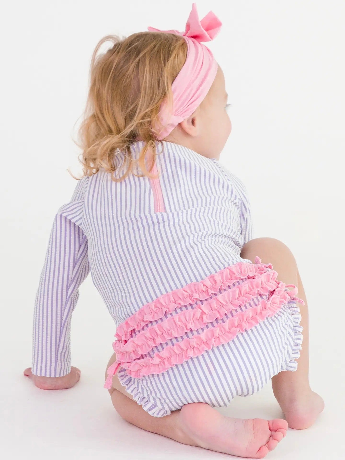 Baby Girls Lavender Seersucker Long Sleeve One Piece Rash Guard - Little Baby