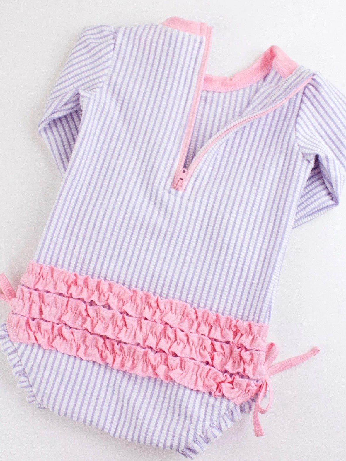 Baby Girls Lavender Seersucker Long Sleeve One Piece Rash Guard - Little Baby