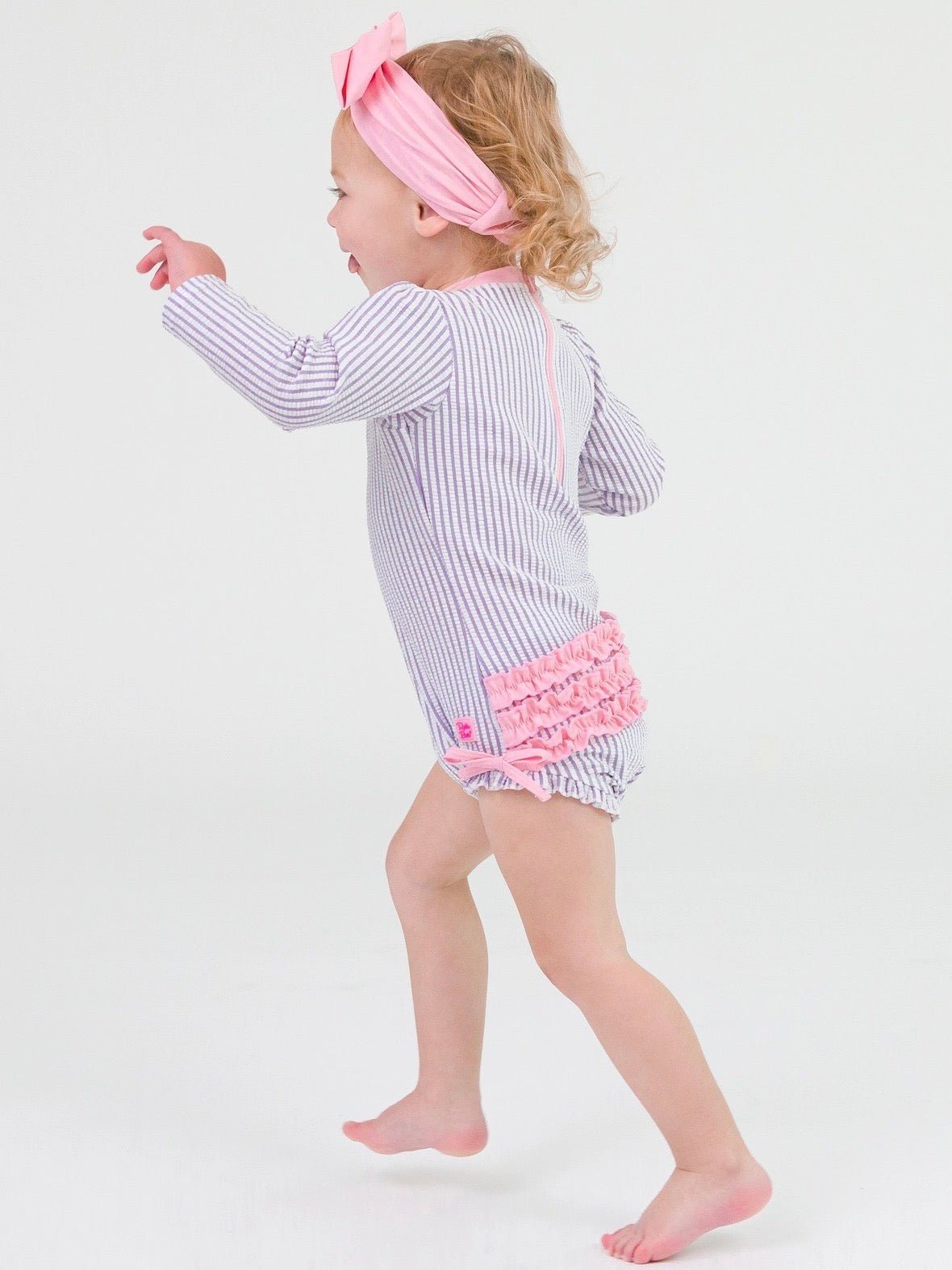 Baby Girls Lavender Seersucker Long Sleeve One Piece Rash Guard - Little Baby