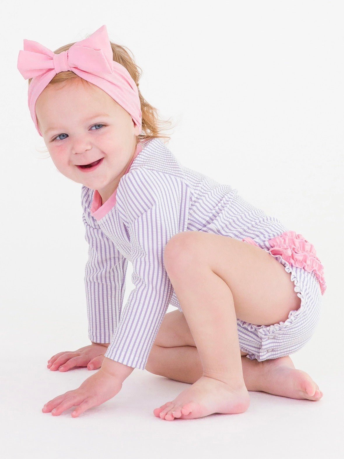Baby Girls Lavender Seersucker Long Sleeve One Piece Rash Guard - Little Baby