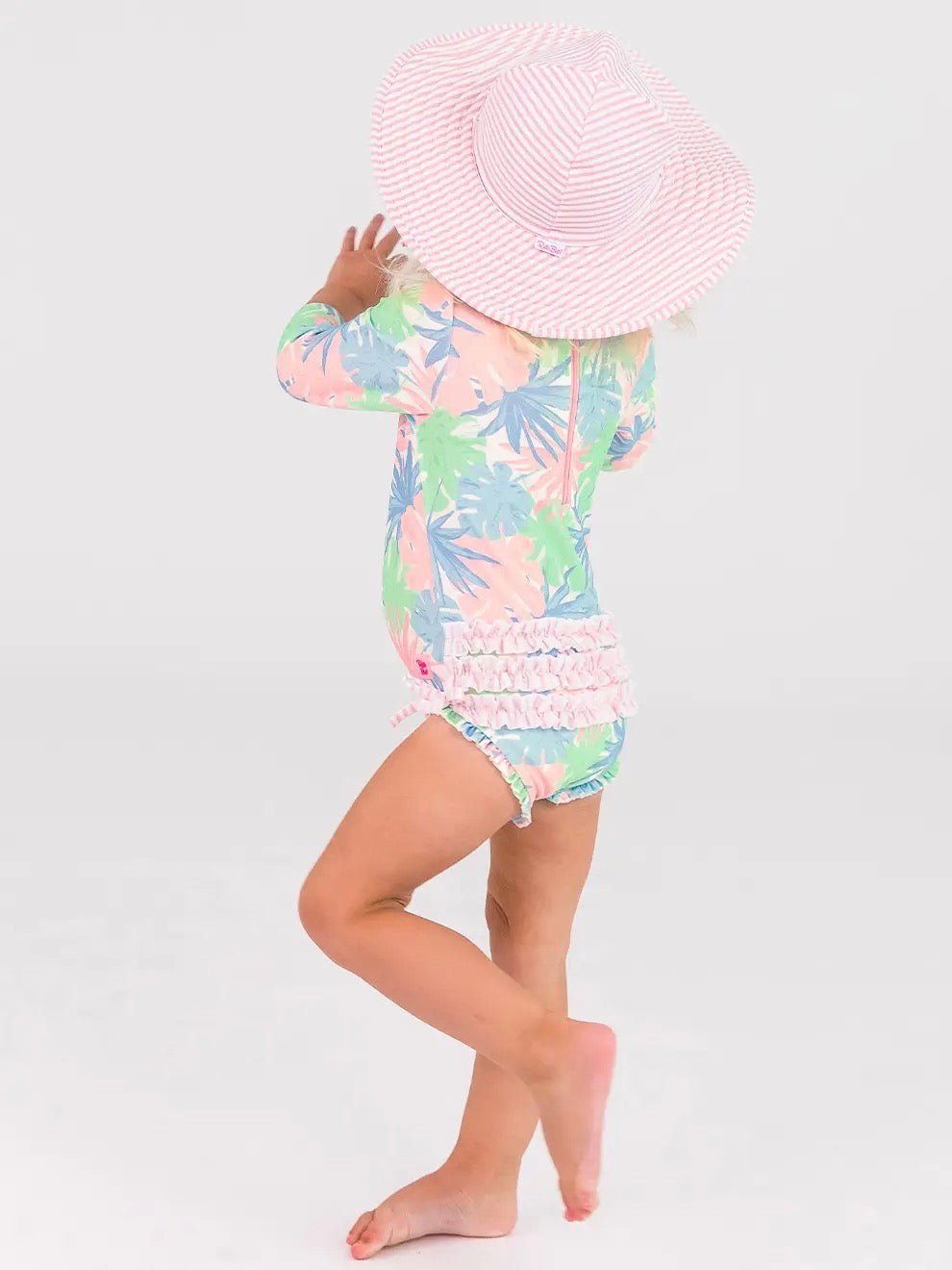 Baby Girls Pastel Palms Long Sleeve One Piece Rash Guard - Little Baby