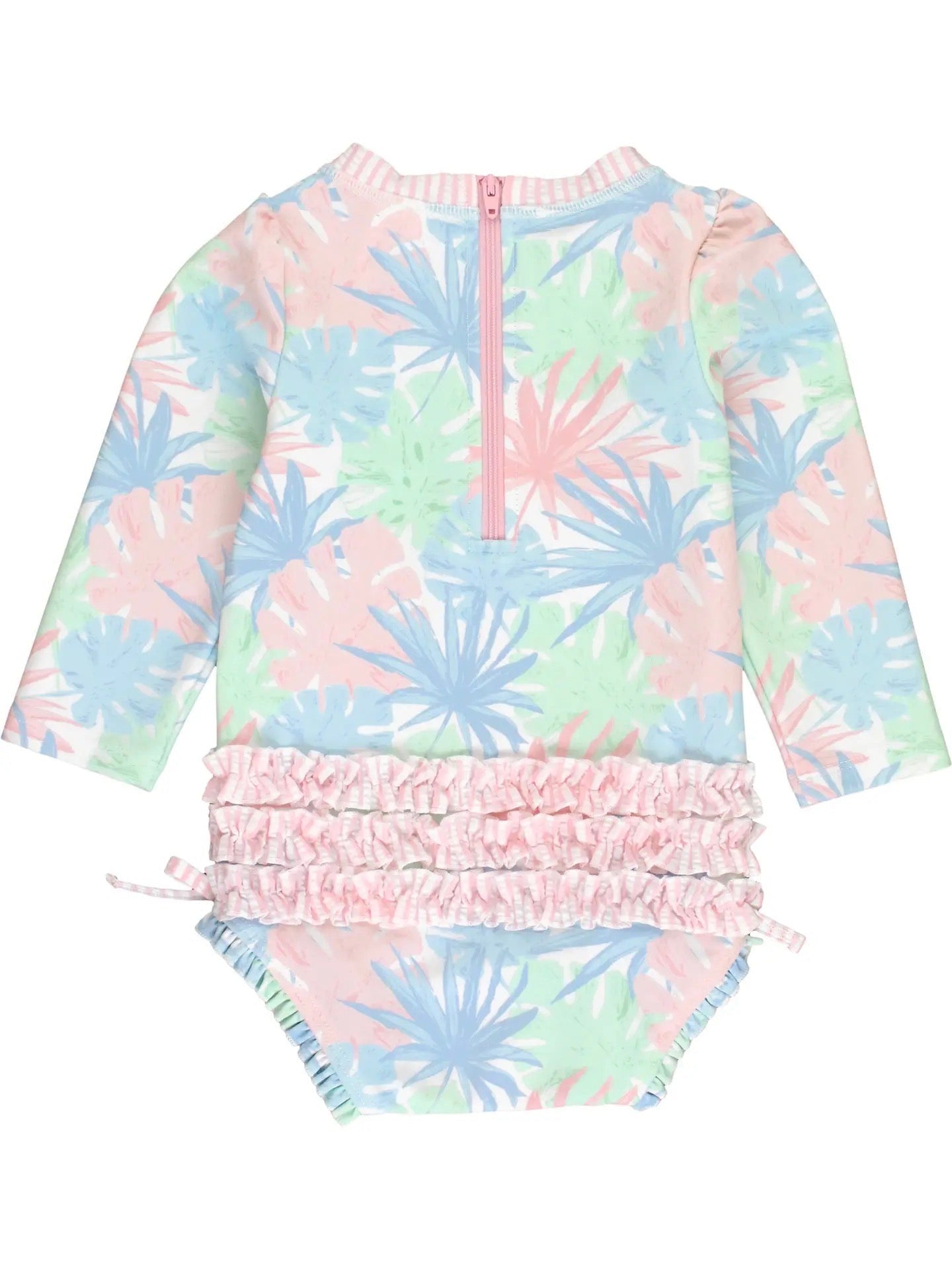 Baby Girls Pastel Palms Long Sleeve One Piece Rash Guard - Little Baby