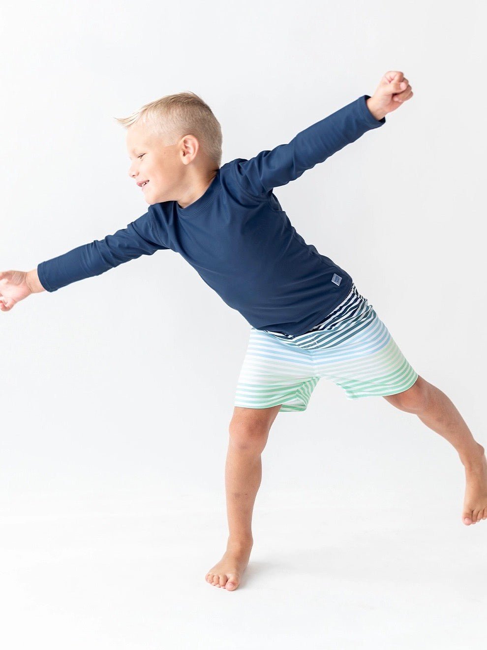 Boys Navy Long Sleeve Rash Guard - Little Baby