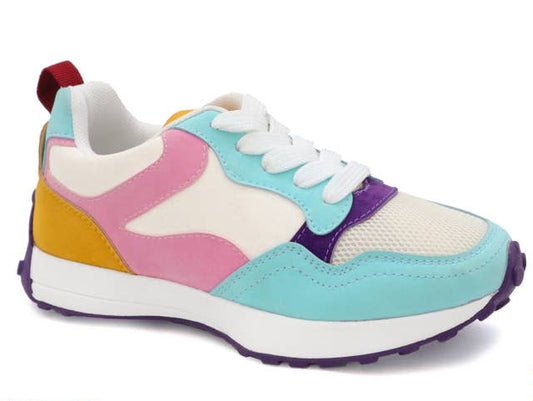 Girls Color Block Lace Up Jogger Sneakers