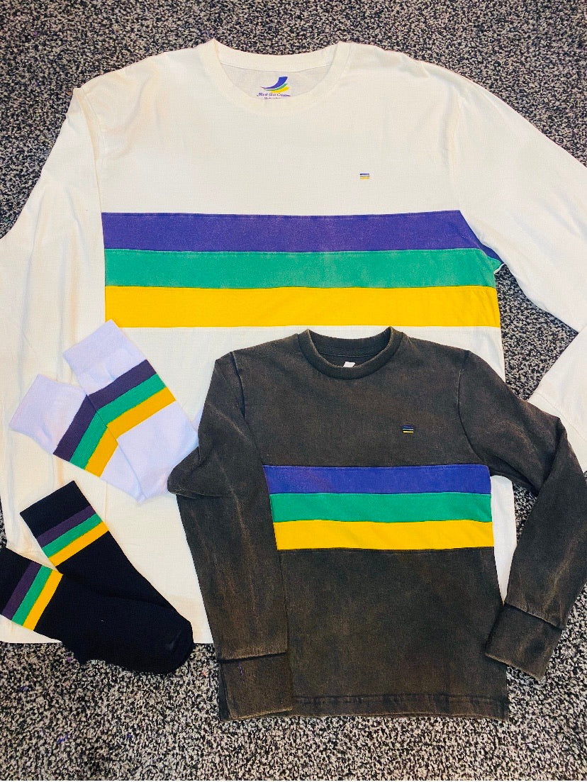 Black Chest Stripe Youth Acid Wash Long Sleeve