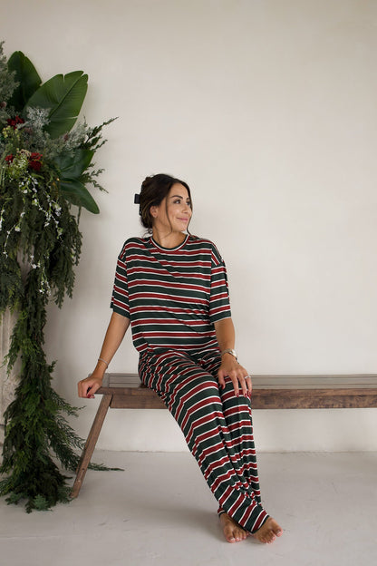 Women's Boxy Tee Lounge Set | Holiday Stripe