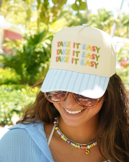 Take it Easy - Blue Striped Trucker Hat