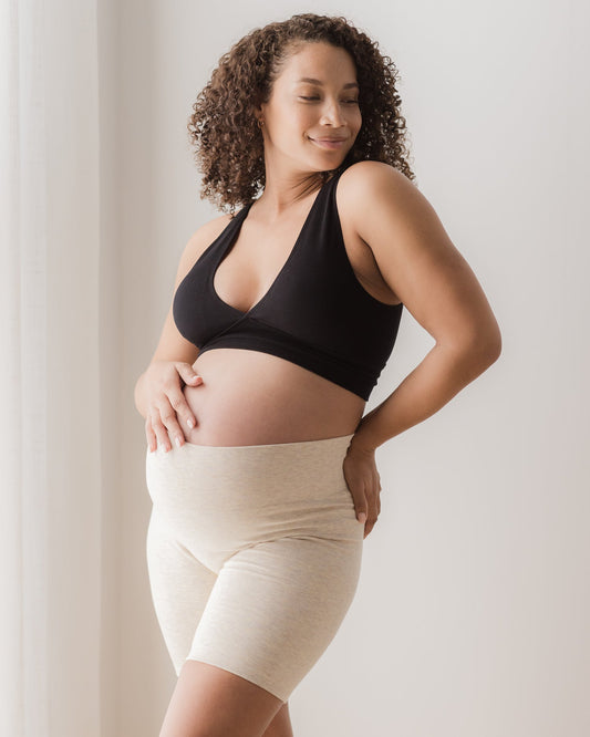 Sublime® Bamboo Maternity & Postpartum Bike Short | Oatmeal Heather