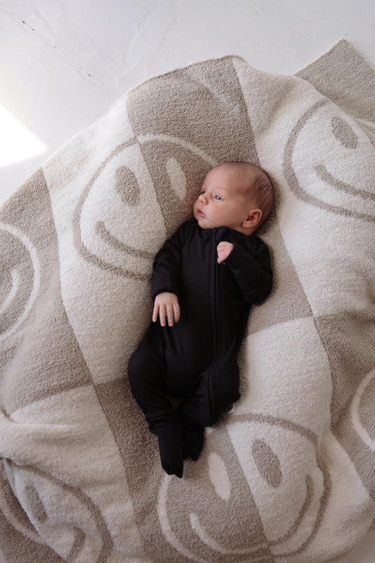 Bamboo Zip Pajamas | Ribbed Black