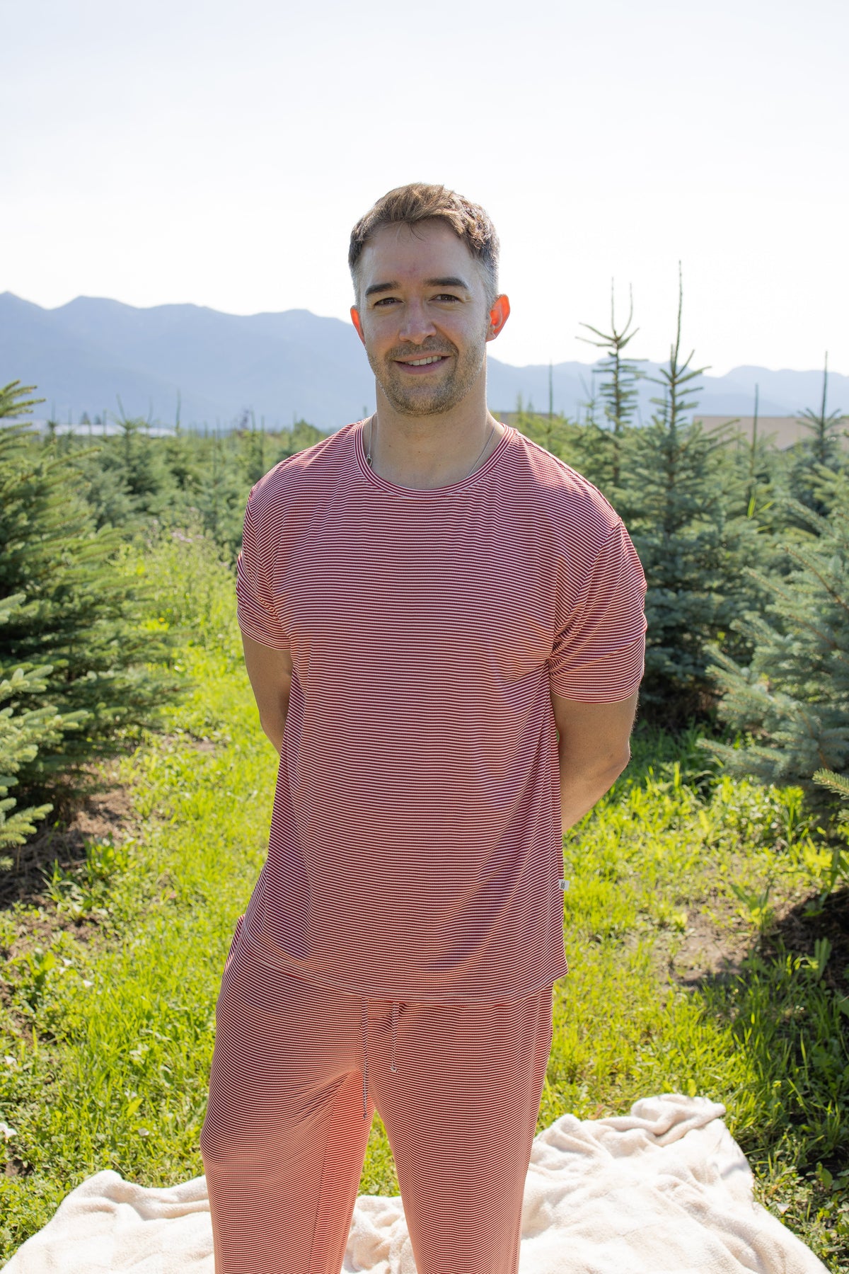 Men's Short Sleeve Pajamas | Peppermint Stripe Ribbed