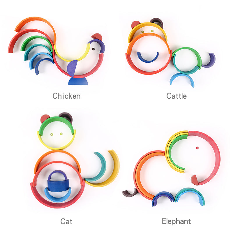 12-Piece Large Wooden Rainbow Stacking Blocks – Primary Colors | Pine or Linden Wood Options
