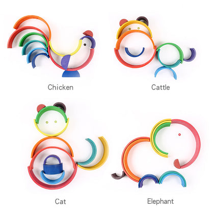 12-Piece Large Wooden Rainbow Stacking Blocks – Primary Colors | Pine or Linden Wood Options