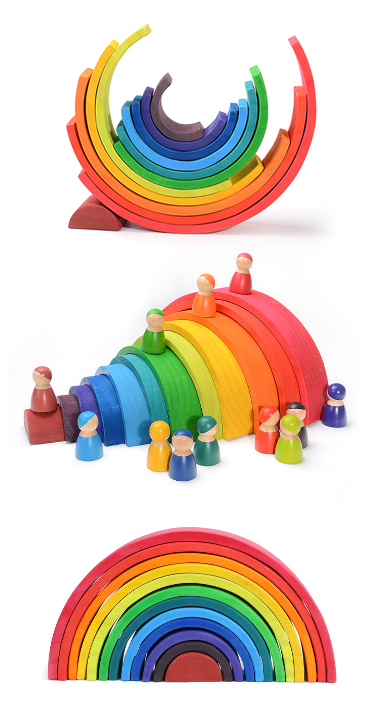 12-Piece Large Wooden Rainbow Stacking Blocks – Primary Colors | Pine or Linden Wood Options