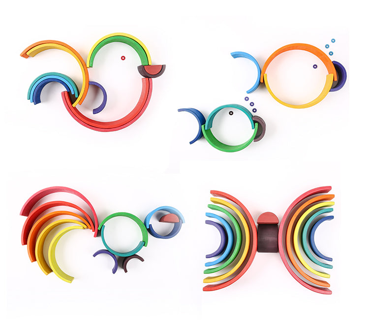12-Piece Large Wooden Rainbow Stacking Blocks – Primary Colors | Pine or Linden Wood Options